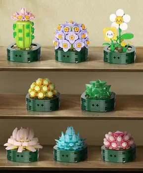 Yapı Taşları Tuğla DIY Çiçek Kaktüs Succulents Saksı Buket Ev Dekorasyon Masaüstü Süs Kız Hediye çocuk Oyuncakları
