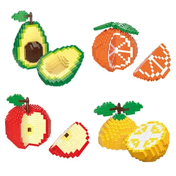 Yaratıcı Meyve Yapı Taşları DIY Avokado Limon Portakal Elma Mikro parçacık Montaj Süsler çocuk eğitici oyuncak Hediye