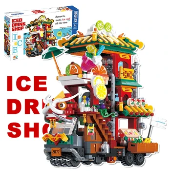 Yaratıcı Moc Araç Buz İçme Dükkanı Yapı Taşları Sokak Görünümleri Çin Tarzı Mağaza Modeli tuğla oyuncaklar Hediye İçin Çocuk Yetişkin Kız
