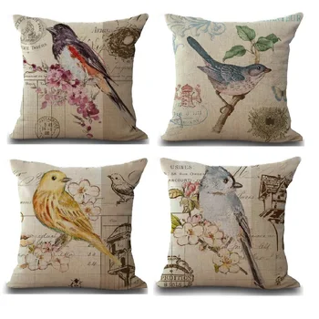 Yastık Kılıfı Kuşlar Desenler Keten Pamuk Kapak Araba Kanepe Atmak Yastıklar Dekoratif Yastık almofada decorativos cojines