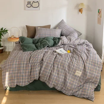 Yatak takımları Setleri Ekose Dört parçalı Set Cilt dostu Moda Basit yatak çarşafı Çarşaf Seti Yastık Kılıfı Çarşaf Çift Kişilik Yatak