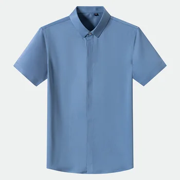 Yaz Erkek iş gömleği Kısa Kollu Katı Rahat Dut İpek Nefes Pürüzsüz Gömlek Moda Yüksek Kalite Yeni Bluz Tops