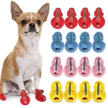 Yaz Köpek Ayakkabı Nefes Örgü Yavru Pet Köpek Ayakkabı Küçük Köpekler Kediler İçin Sevimli Kaymaz Chihuahua Pug Sandalet Ayakkabı Şeker Renkler
