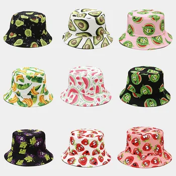 Yaz Sebze Meyve Baskı Kova Şapka Kızlar için Moda Hip Hop güneşlik şapka Erkekler Kadınlar Balıkçı Kap Erkek Panama