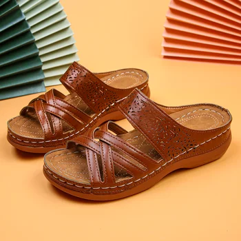 Yaz Takozlar Açık Terlik Kadınlar Vintage kaymaz platform sandaletler Kadın Artı Boyutu 43 Rahat plaj ayakkabısı Flip Flop