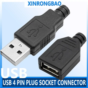 Yeni 10 ADET Tip A Erkek Dişi USB 4 Pin Fiş soketli konnektör Siyah Plastik Kapaklı Tip-A DIY Kitleri Tip A Dişi USB Fişi 4P