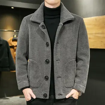 Yeni 2023 Koyun Yünü Pamuk Palto Kürk Giyim Düğme Ceketler Erkek Çift taraflı Aşınma Kürk Kadife Kalınlaşma Ceketler M33