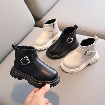 Yeni 2023 Çocuk Sonbahar Kış kaymaz rahat botlar çocuk Kauçuk Taban Fermuar yarım çizmeler Erkek Kız moda ayakkabılar
