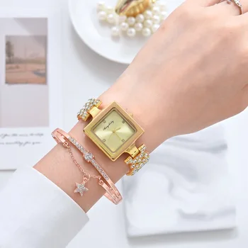 Yeni Altın İzle Lüks Kadın Moda Bayanlar Kuvars Elmas Kol Saati Zarif Kadın Bilezik Saatler Reloj Mujer