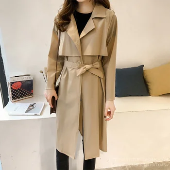 Yeni Bahar Sonbahar Uzun Kadın Trençkot Kuşaklı kadın rüzgar kesici Gevşek Ceket Bayan Giyim Moda 4XL A281