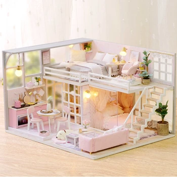 Yeni Bebek Evi Mobilya Miniatura Dıy Bebek Evleri Minyatür Dollhouse El Yapımı Ahşap Oyuncaklar Çocuklar Yetişkinler İçin doğum günü hediyesi