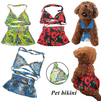 Yeni Ins Yaz Pet Bikini Köpek Plaj Pet Mayo Seksi Sling Parti Kostüm Leopar Bikini Köpek Elbiseler Hawaiian Elbise Sevimli Etek