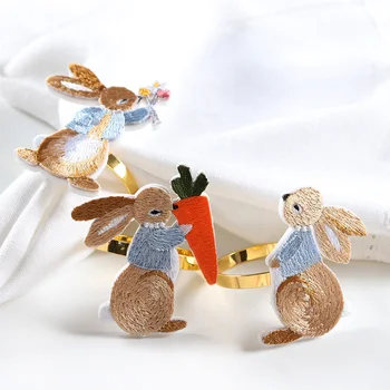 Yeni Nakış Tavşan Peçete Halkası paskalya tavşanı Peçete Halkası Toka Peçete Tutucu Ev Masa Dekorasyon Parti Düğün Ziyafet Hediye