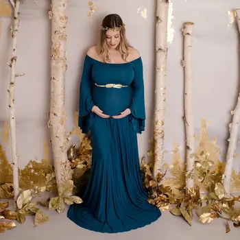 Yeni Omuzsuz hamile elbiseleri Uzun Kadın Gebelik Fotoğraf Prop Maxi hamile elbisesi Elbise Hamile Fotoğraf Çekimi 2020