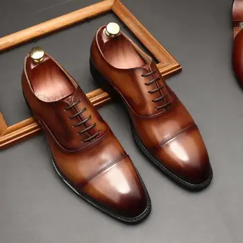 Yeni Siyah Kahverengi erkek ayakkabıları Resmi Elbise Ayakkabı Erkek Oxfords Erkekler Hakiki Deri Ofis Ayakkabı Zarif Düğün Parti Dantel-up Ayakkabı