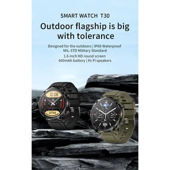 Yeni T30 akılı erkek saati 2023 Bluetooth Çağrı Smartwatch Spor Spor Saati 1.6 inç HD Ekran 600mAh Büyük Pil Saatler