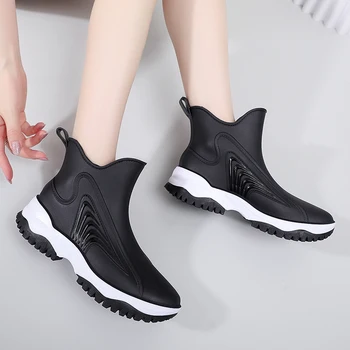 Yeni yağmur çizmeleri Kadınlar için platform ayakkabılar Mutfak Bahçe Su Geçirmez İş Yağmur Çizmeleri Moda kaymaz Kalınlaşmak yağmur çizmeleri Boyutu 36-41
