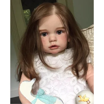 Yeniden doğmuş Bebek 60cm Gerçekçi 3D Boya Cilt Yumuşak Vinil Yeniden Doğmuş Bebek Bebek Kız Bez Vücut Uzun Saç Yürümeye Başlayan Canlı