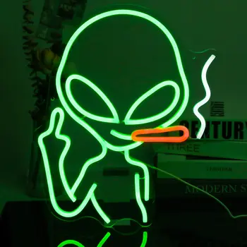 Yeşil sigara Alien Neon tabelalar Neon ışık yatak odası için yeşil ışık işaretleri duvar Adam mağara Bar oyun odası dekor USB anahtarı ile