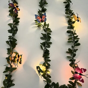 Yeşil Yaprak Garland Dize İşıklar Kelebek Peri Garland İşıklar Düğün Noel Partisi Ev Odası Bahçe Sahte Bitkiler Süslemeleri