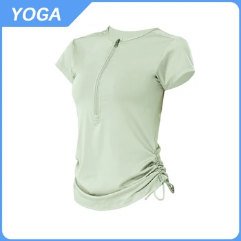 Yoga Kısa Kollu Fermuar İpli spor tişört kadın Spor Üst Nefes Çabuk Kuruyan Koşu Yoga Üstleri