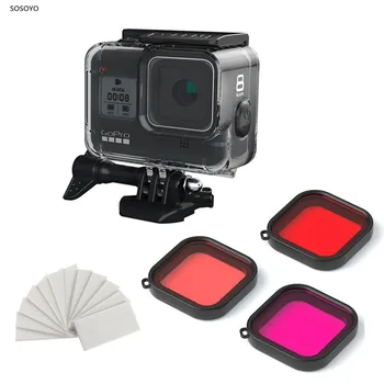 Yumuşak Kauçuk Su Geçirmez Kılıf Dalış Filtresi 60m Sualtı yüzme Koruyucu Kabuk filtreler Seti GoPro Hero 8 Siyah Kamera
