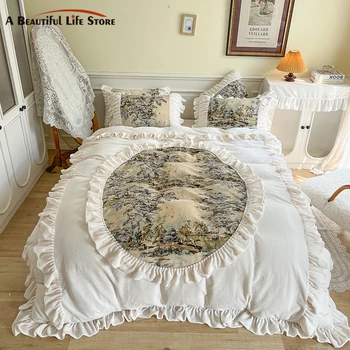 Yumuşak Kış Çift Taraflı rahat Kadife Polar Vintage Fransız Manor nevresim takımı Ruffles Plise Yorgan yatak örtüsü seti yatak çarşafı Yastık Kılıfı