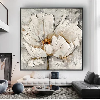 Yüksek Quality100 % El-Boyalı Beyaz Çiçekler Tuval Poster Ev Dekor Duvar Soyut Yağlıboya Duvar Sanatı Resimleri Için En Iyi Hediye