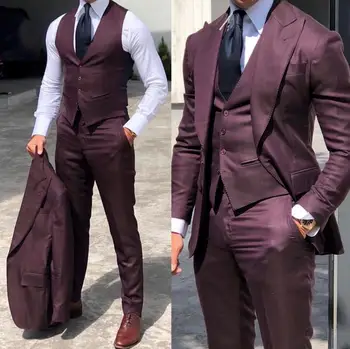 Zarif Düğün Tailcoat Slim Fit Damat 3 parça erkek Rahat Resmi takım elbise Seti (Ceket + kolsuz bluz + Pantolon)