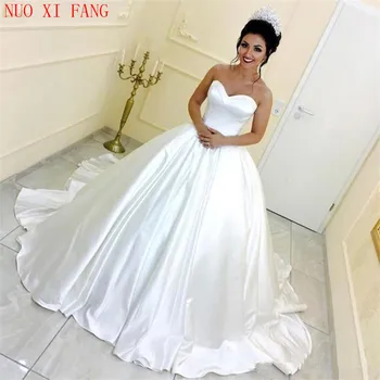 Zarif Prenses Balo Gelin düğün elbisesi Beyaz Leke Gelin gelinlik Mahkemesi Tren Straplez düğün elbisesi Vestido noiva