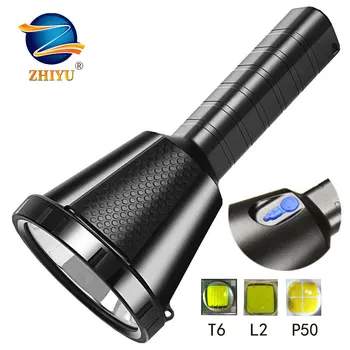 ZHIYU güçlü 6 18650 pil el feneri kamp açık LED T6 L2 XHP50 Projektör DC şarj edilebilir 3 modları su geçirmez ışıklar