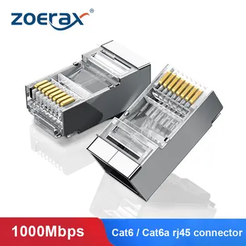 ZoeRax Cat6 / CAT6A RJ45 Konektörü 8P8C Modüler Ethernet Kablosu Kafa Fişi Altın kaplama Kedi 6 Sıkma RJ 45 Crimper Konektörü Cat6