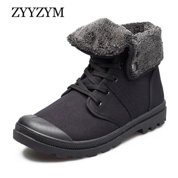 ZYYZYM Erkek Botları Kış rahat ayakkabılar Yüksek Yardım Tarzı Denim Tuval Peluş Sıcak Tutmak Kauçuk Açık Havada Kar Botları erkek ayakkabısı