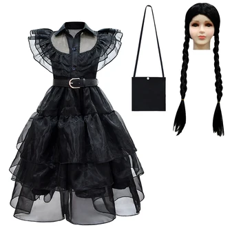 Çarşamba Cosplay Kostümleri Çocuklar İçin Kıyafetler Kız Elbise Aile Parti Elbise Kadın Giysileri Cadılar Bayramı Gotik Kostümleri Peruk çanta kemeri