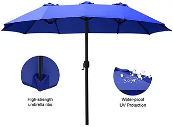 Çift Taraflı Alüminyum Masa Şemsiyesi Bahçe Büyük Şemsiye, Yüzme Havuzu 12 + Renk, Haki