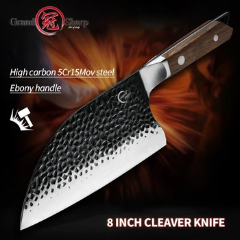 Çin Cleaver El Dövme 5cr15mov Paslanmaz Çelik Bıçak Şef Mutfak Bıçakları Deri Kın Kamp BARBEKÜ Pişirme Doğrama YENİ