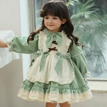 Çocuk Elbise Orijinal Bebek Kız Lolita Prenses Balo İspanyol Vintage Patchwork Sonbahar Kış Sevimli Çocuklar Elbiseler Vestidos
