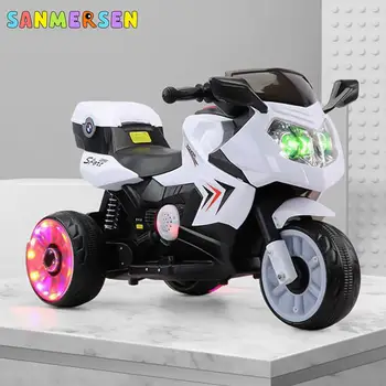 Çocuk elektrikli motosiklet üç tekerlekli bisiklet-Beyaz Büyük Pil Tek sürücü + müzikli ışık