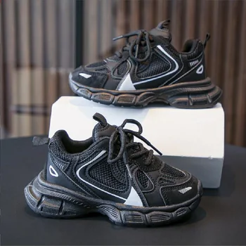 Çocuk Rahat spor ayakkabı 2023 Sonbahar Yeni Erkek Kaymaz Yumuşak Taban Nefes Baba Ayakkabı Kızların Öğrenci koşu ayakkabıları Bej