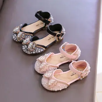 Çocuk Sandalet Kızlar Prenses Ayakkabı Sevimli Yay İnci Sequins Düz Yüksek Topuk Dans Ayakkabıları Boyutu 21-36 Yaz çocuk ayakkabıları