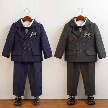 Çocuk Takım Elbise Moda Şerit Blazers Resmi Pantolon Piyano Performansı Kostüm 1 İla 12 Yıl Erkek Doğum Günü Kıyafetler Set Çocuk Giysileri