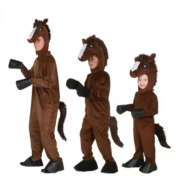 Çocuklar Hayvanlar Kahverengi At Kostüm Kıyafet Erkek Kız Parti Rol Yapma Elbise Tulum Çocuk Cadılar Bayramı Cosplay Kostümleri Takım Elbise