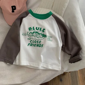 Çocuğun Uzun Kollu tişört 2023 İlkbahar ve Sonbahar Yeni Çocuk Renk Eşleştirme çocuk Dip Gömlek Bebek Raglan Üst