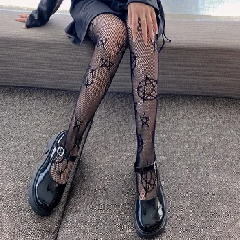 Çorap Tayt Kadın Lolita Gotik Elbise Örgü balık ağı külotlu çorap Seksi Naylon Net Beyaz Siyah Kesme Desen Kalpler Sevimli