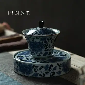 ÖNLÜK Retro Mavi Ve Beyaz Porselen Gaiwan Çin Kung Fu Çay Kasesi Seramik Çay Kase Drinkware