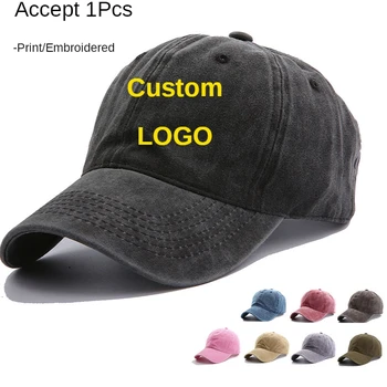 Özel Logo!1 ADET DIY Baskı Yıkanmış Denim Kap Baskı Veya Nakış Snapback Şapka Golf Şapka Erkekler Kadınlar İçin Pamuk Beyzbol Gorros