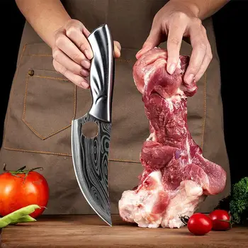 Şam Desen Paslanmaz Çelik kemiksi saplı bıçak kasap bıçağı Et Cleaver Açık av bıçağı Mutfak Makası Kemik Makası
